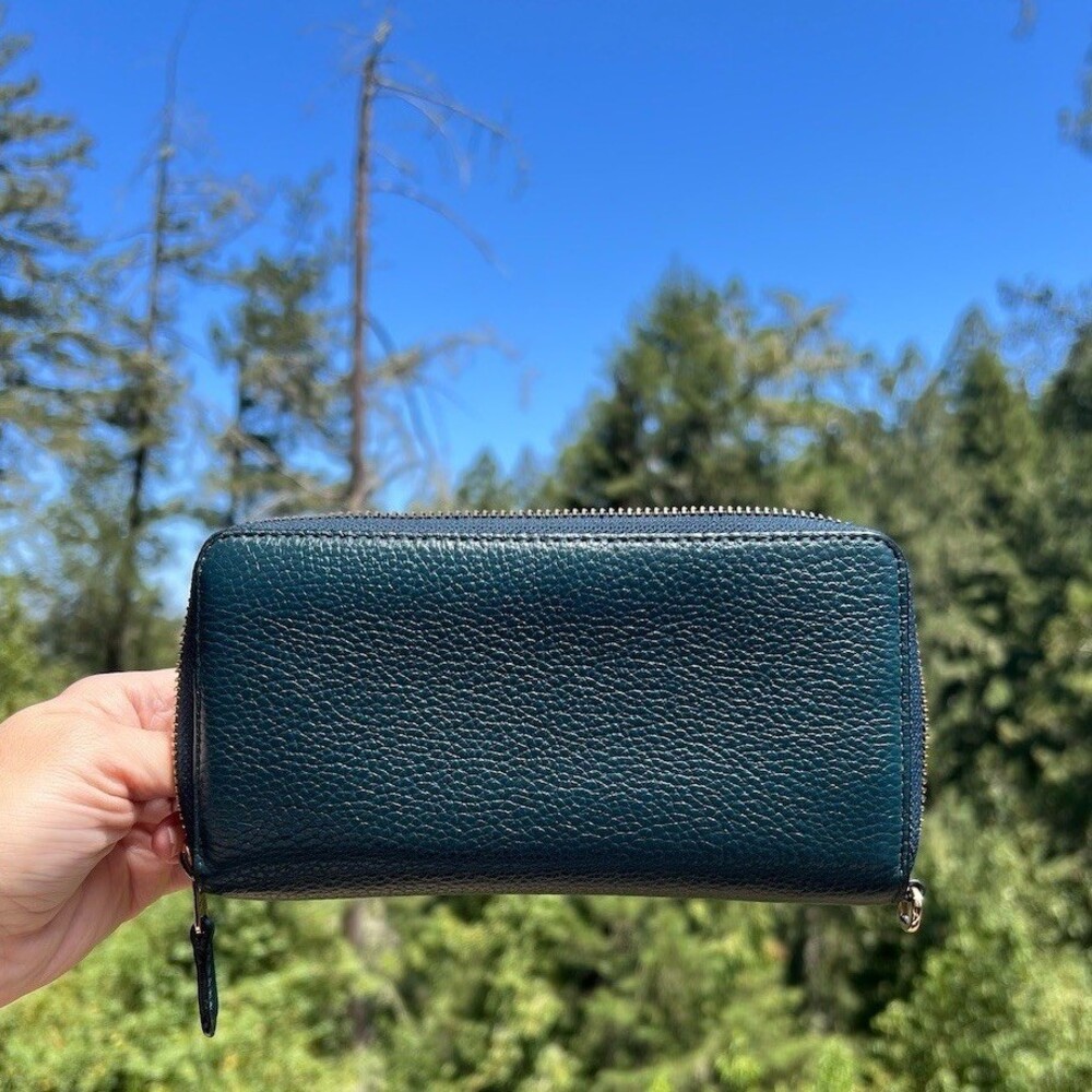 COACH Teal Long Zip-Around Pebble Leather Wallet with Gold Hardware AUTHENTIC - Picture 2 of 12